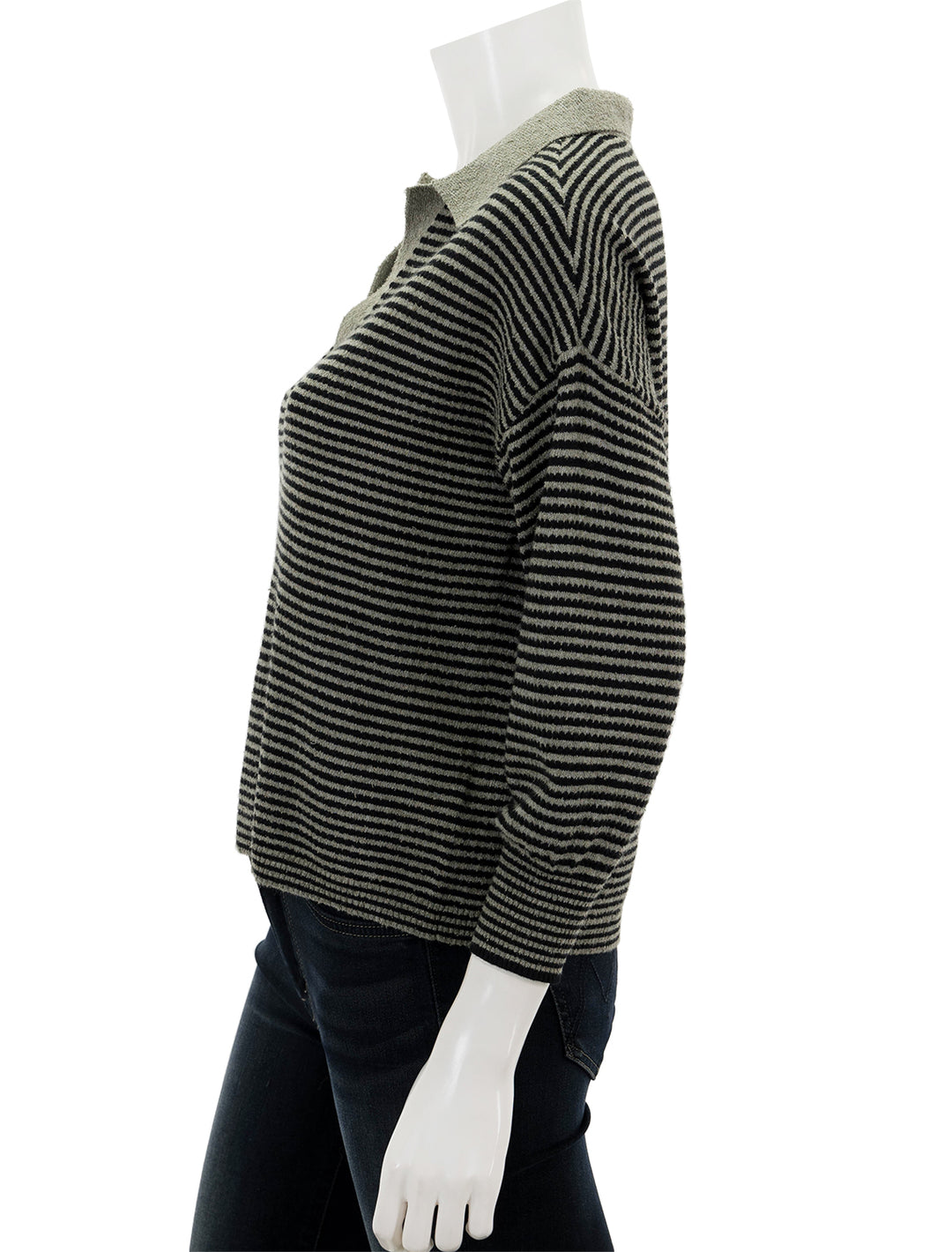 Side view of Lilla P.'s easy polo sweater.