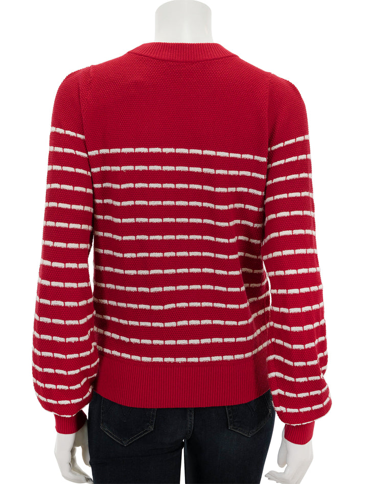 Back view of Lilla P.'s terry stripe sweater in crimson and ivory.