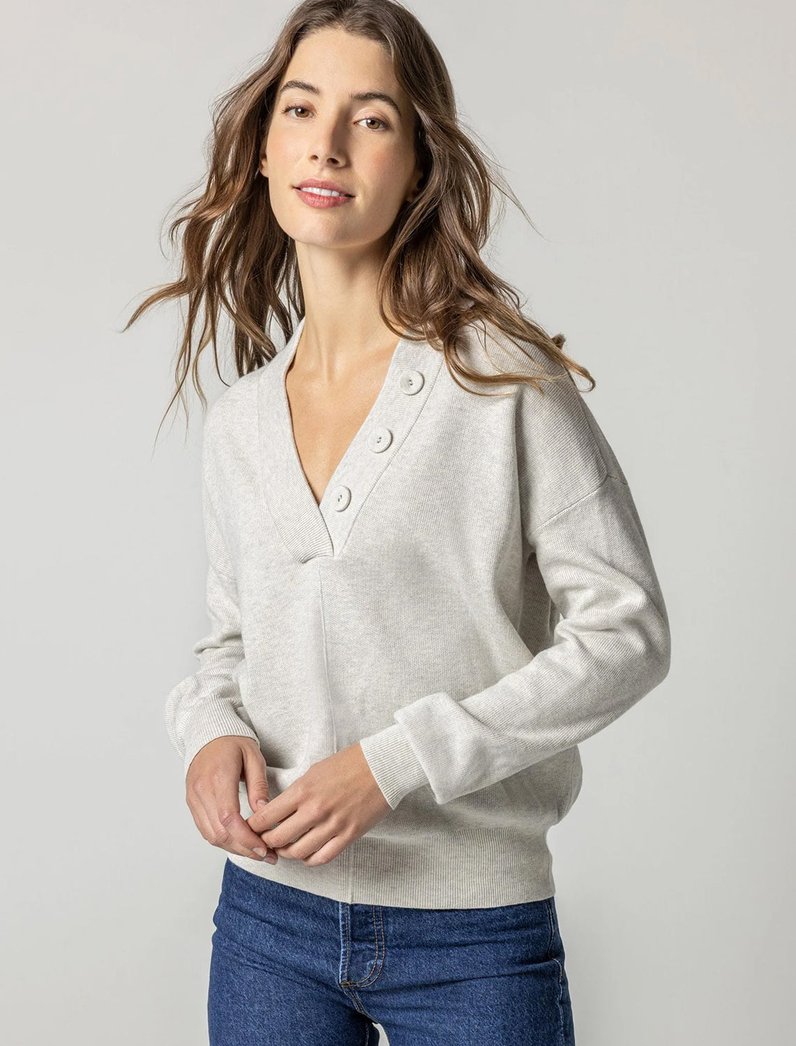 easy button shawl collar sweater in gardenia – Twigs