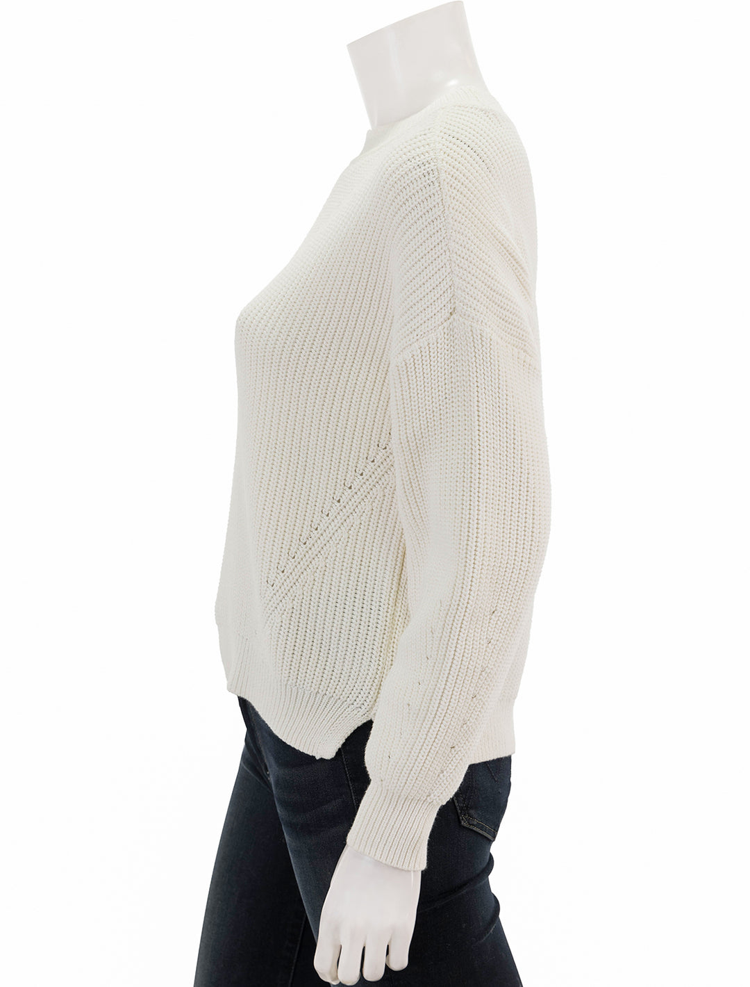 Side view of Lilla P.'s oversized rib pullover sweater in ivory.