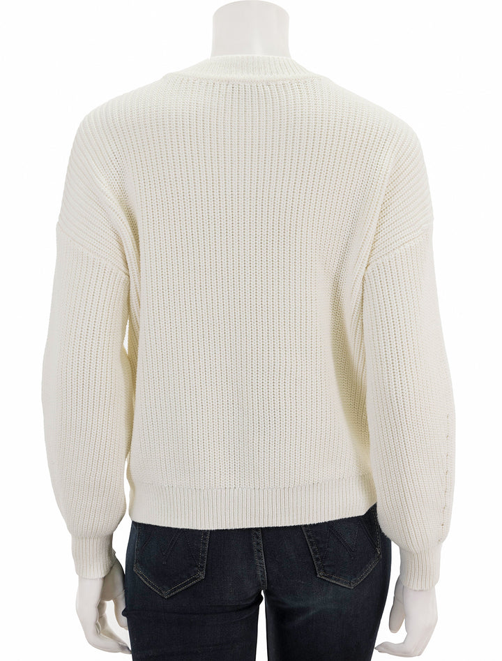 Back view of Lilla P.'s oversized rib pullover sweater in ivory.