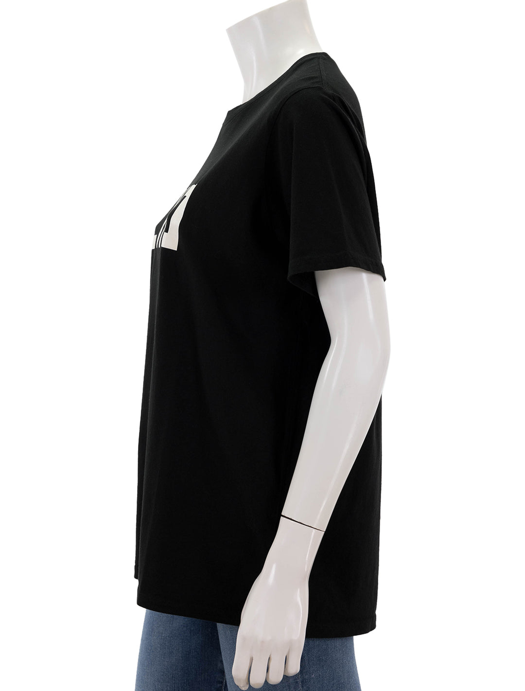 Side view of Clare V.'s original tee in black and cream ciao.