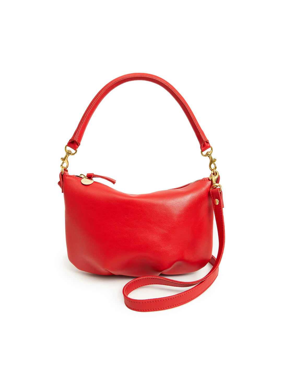 Front view of Clare V.'s petite moyen messenger in rouge.