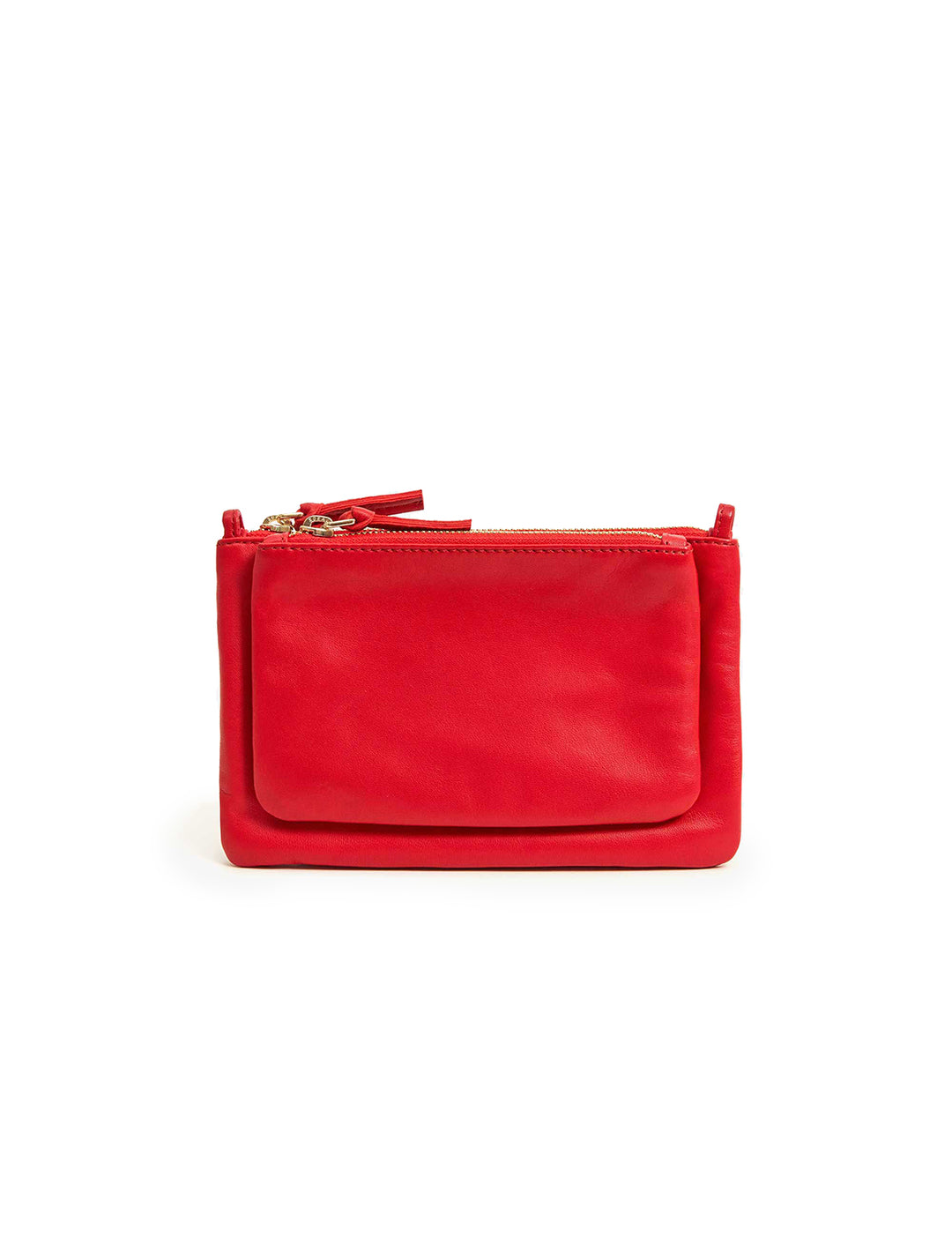 Front view of Clare V.'s wallet clutch plus in rouge.