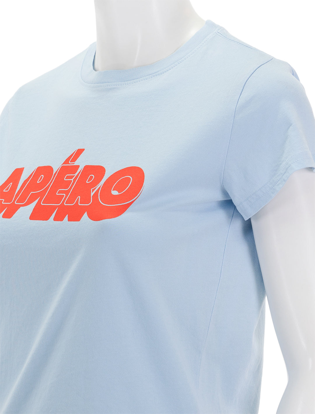 Close-up view of Clare V.'s apero light blue classic tee.