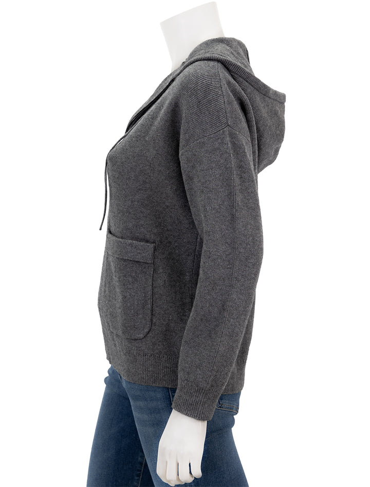 Side view of Splendid's cora zip sweater hoodie in heather charcoal.