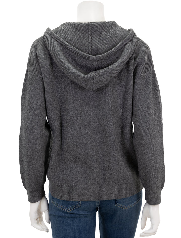 Back view of Splendid's cora zip sweater hoodie in heather charcoal.