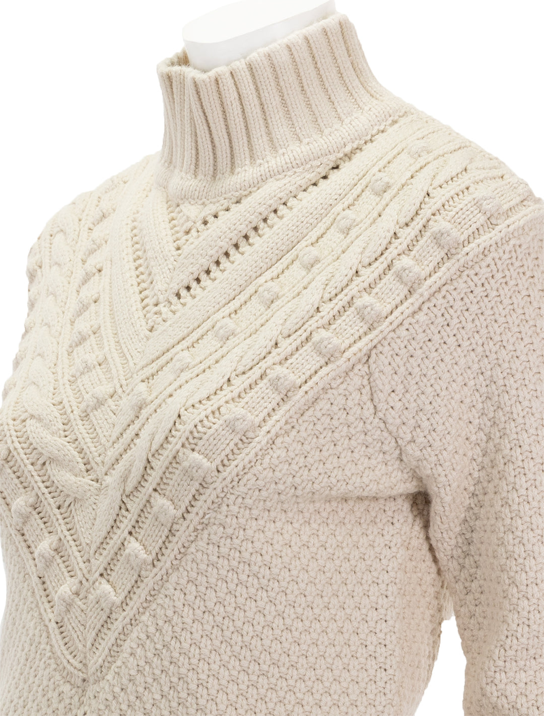 Close-up view of Splendid's maggie turtleneck sweater in white sand.