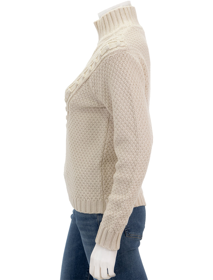 Side view of Splendid's maggie turtleneck sweater in white sand.