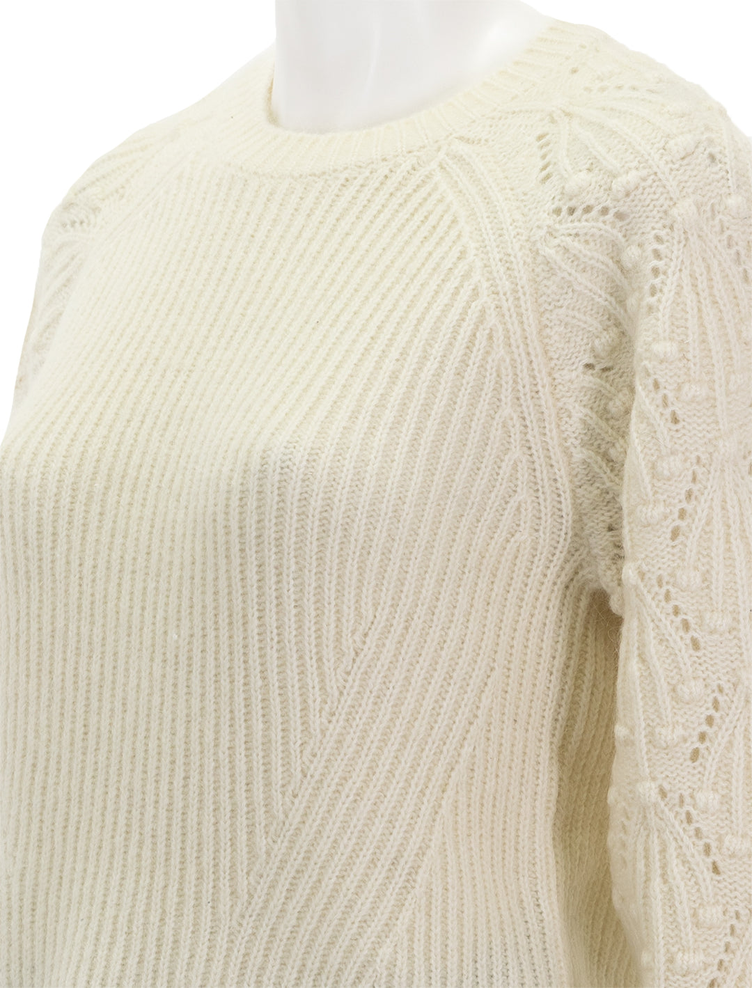 Close-up view of Splendid's rayne sweater in snow.