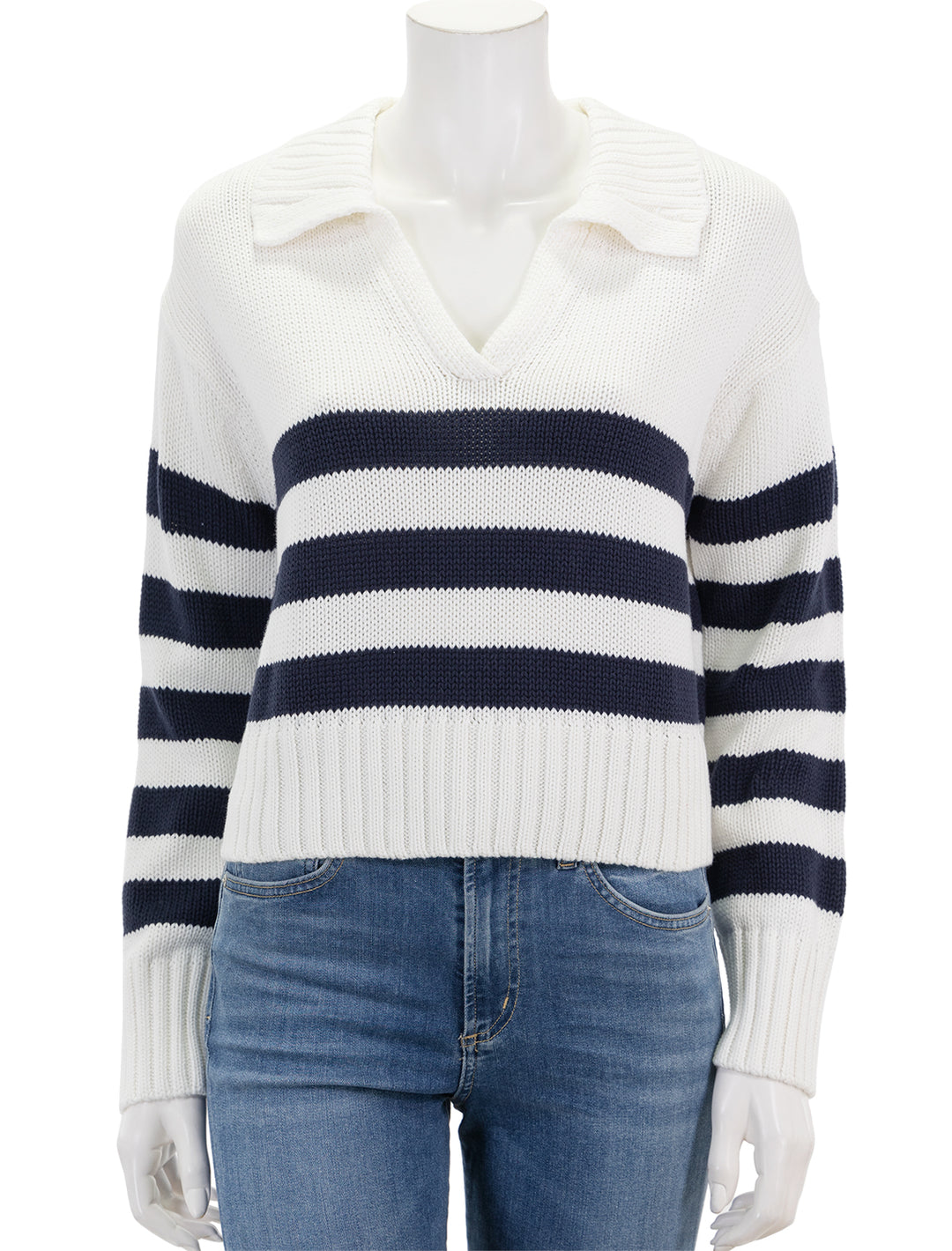 Front view of Splendid's parker polo stripe sweater.