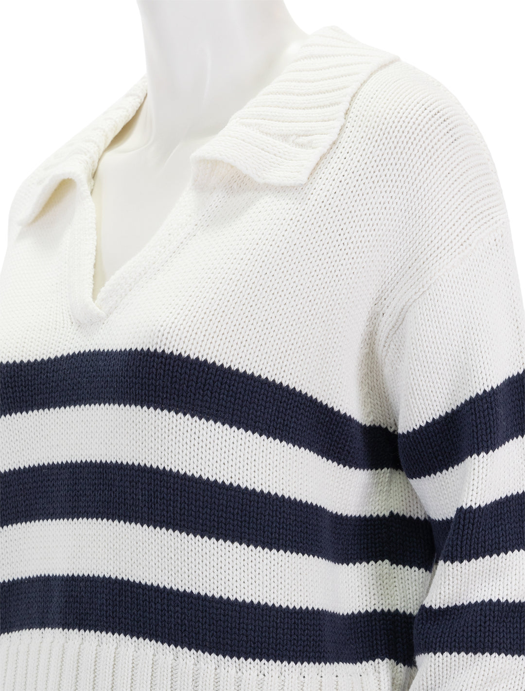 Close-up view of Splendid's parker polo stripe sweater.
