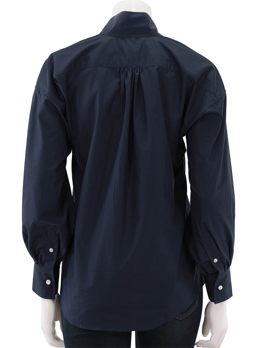 Back view of Ann Mashburn's anaya popover in navy poplin.