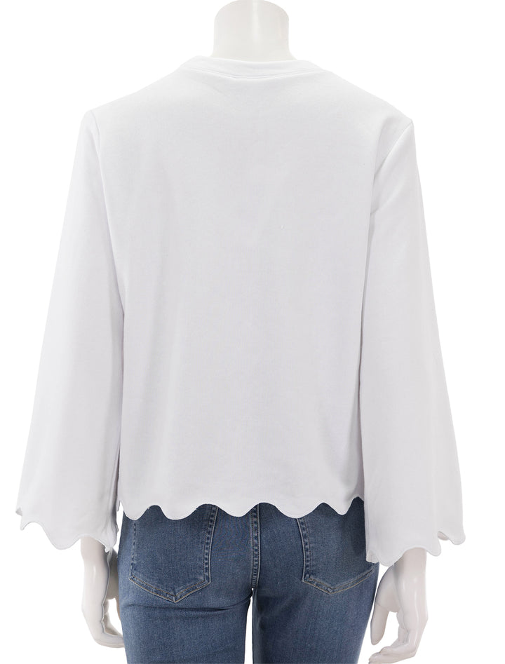 Back view of Splendid's nori scallop trim sweatshirt in white.