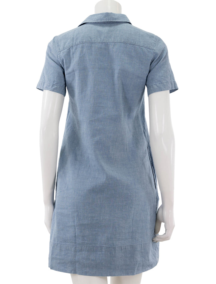 Back view of Ann Mashburn's short sleeved popover dress in light chambray.