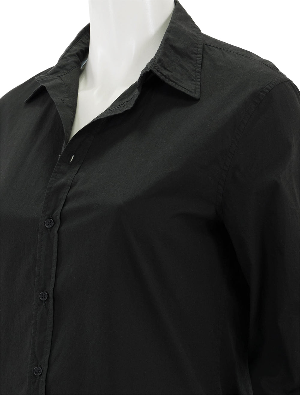 Close-up view of Nili Lotan's raphael classic shirt in black.