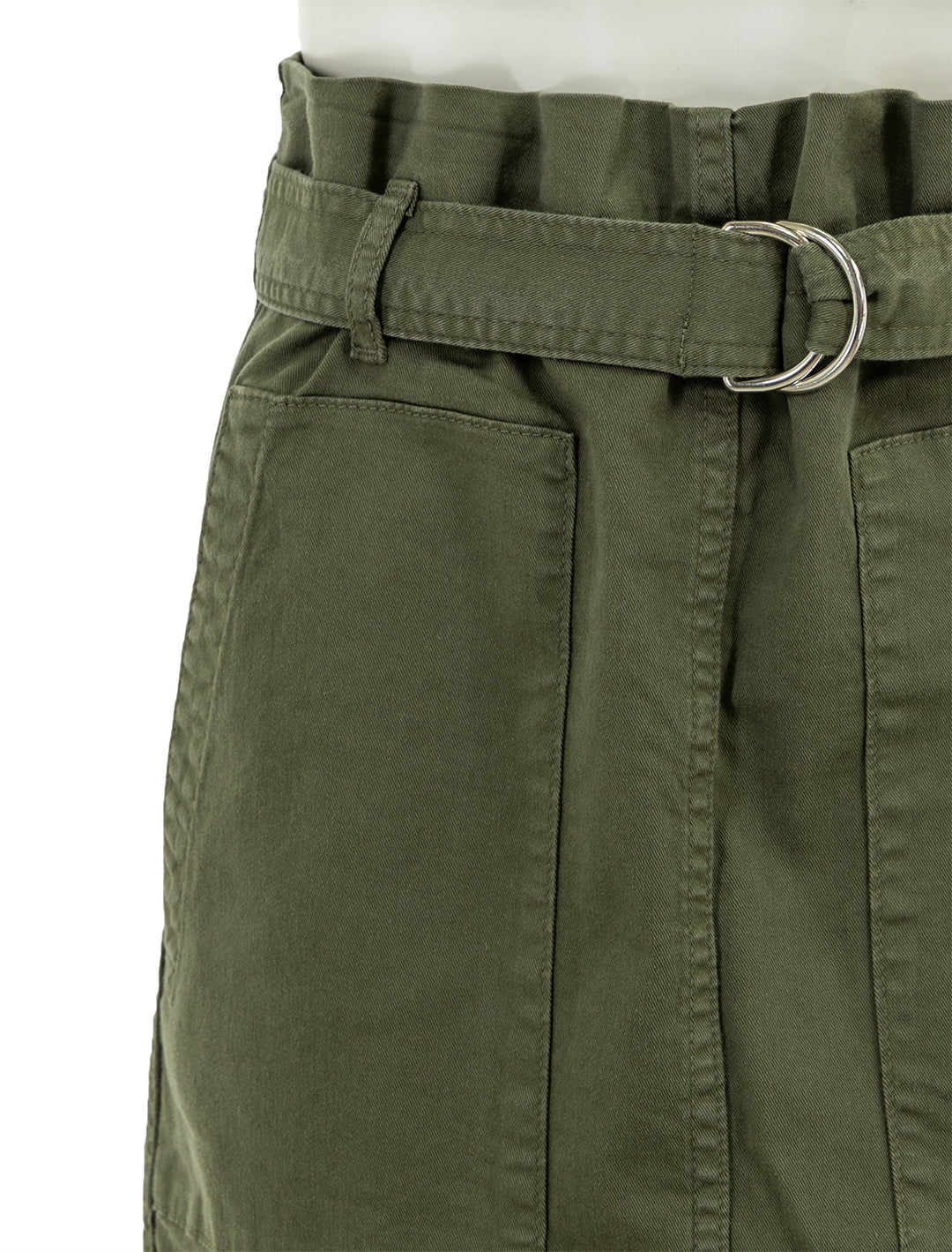 Close-up view of Anine Bing's aveline skirt in army green.