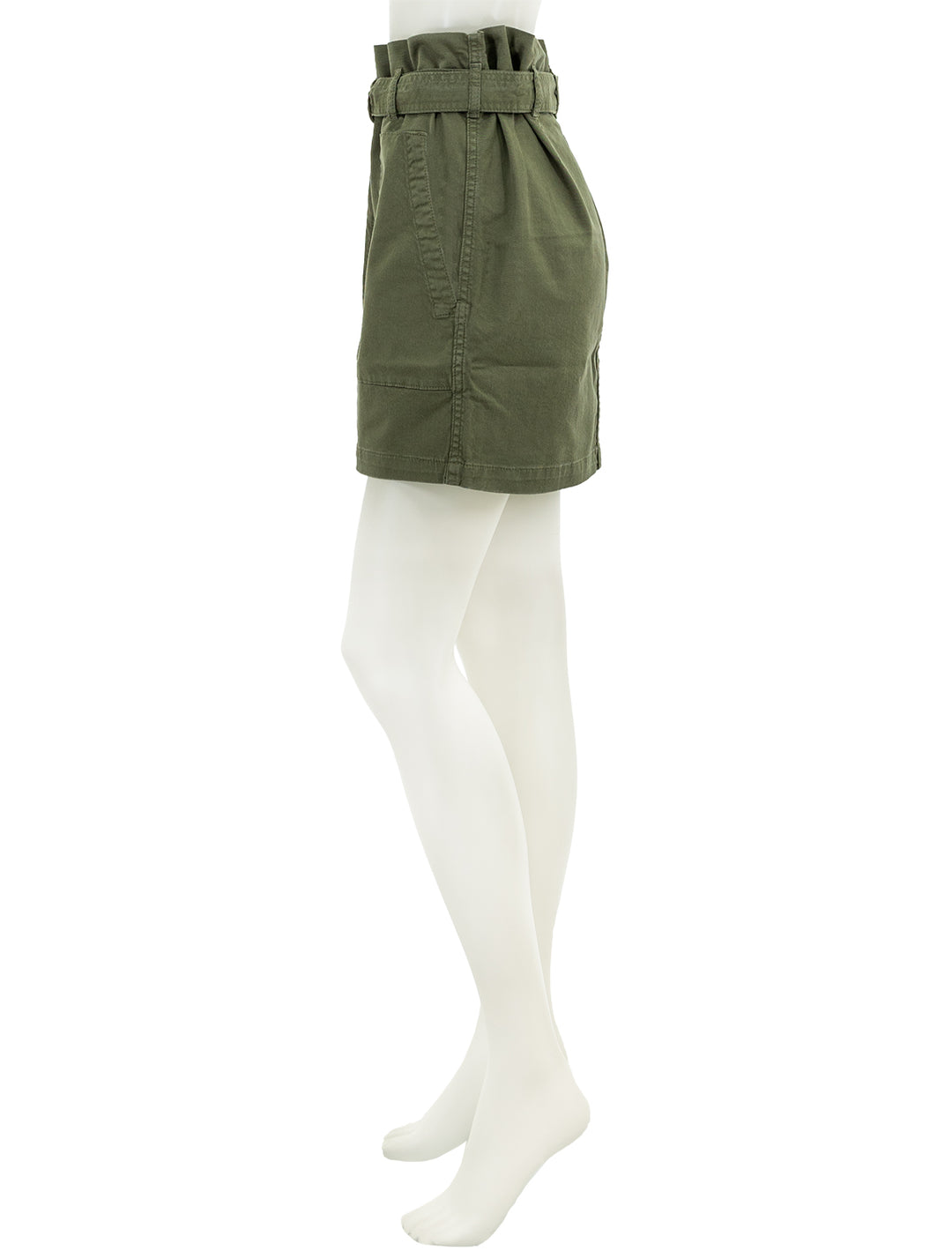 Side view of Anine Bing's aveline skirt in army green.