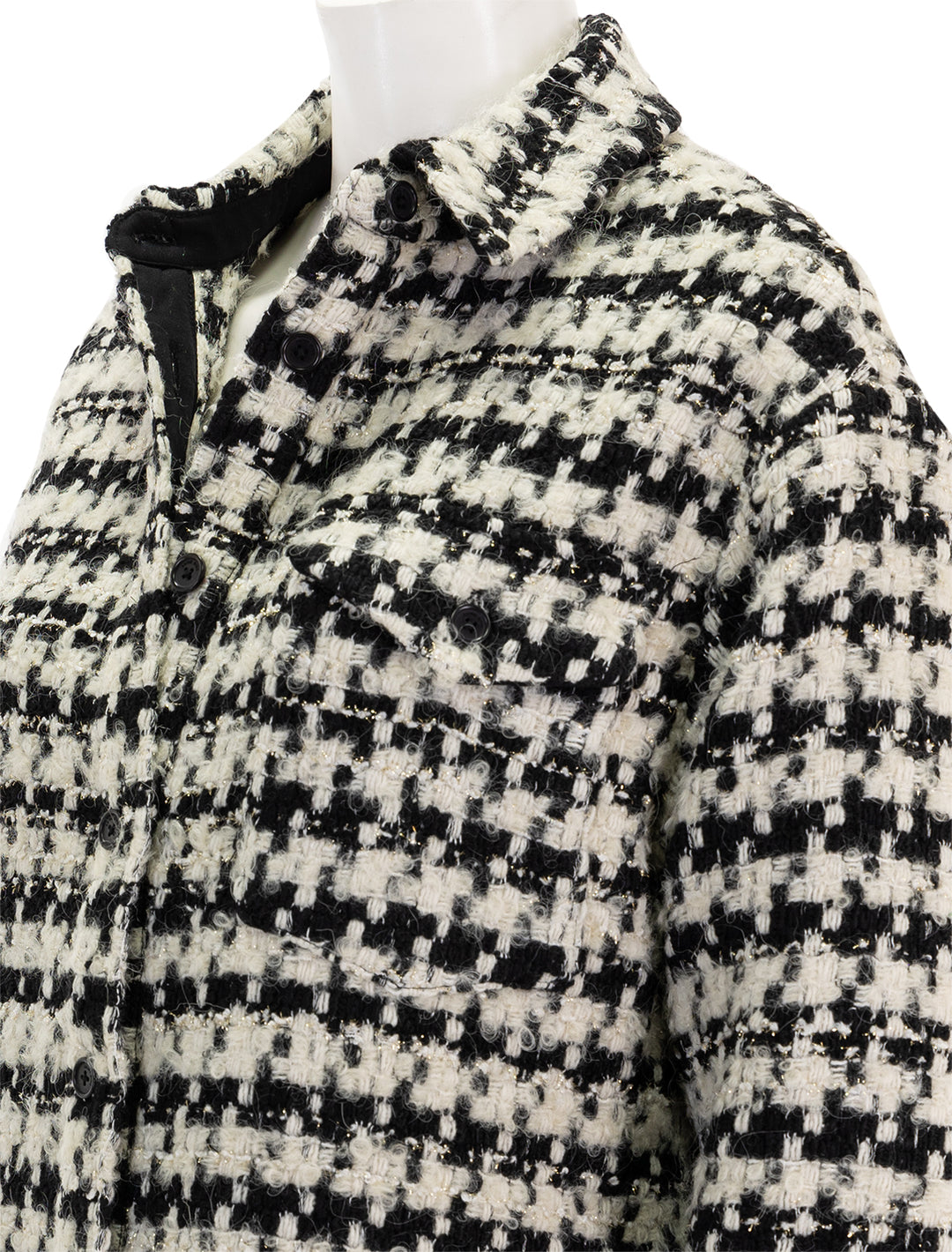 Close-up view of Anine Bing's sloan jacket in black and white.