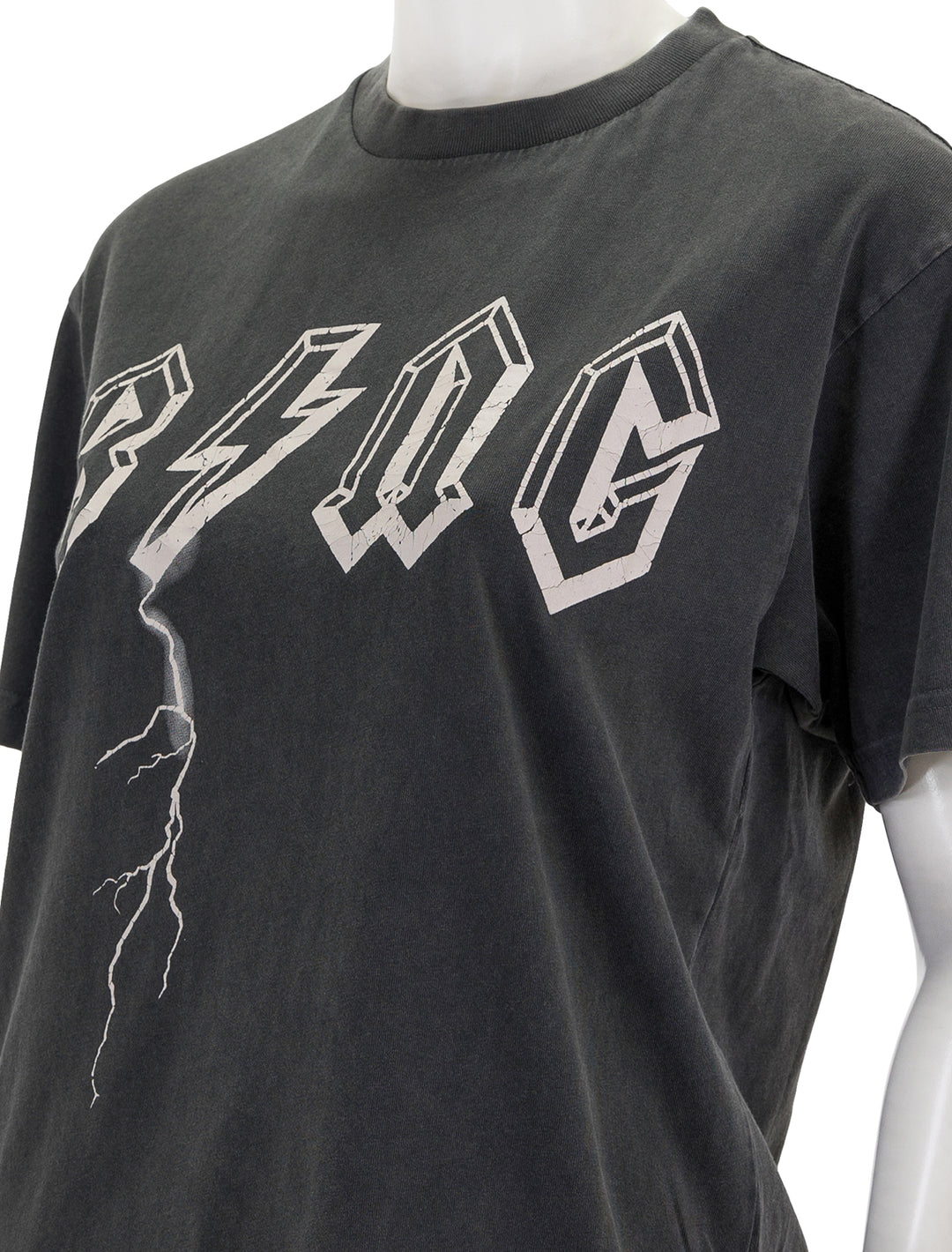 Close-up view of Anine Bing's bing bolt tee in black.