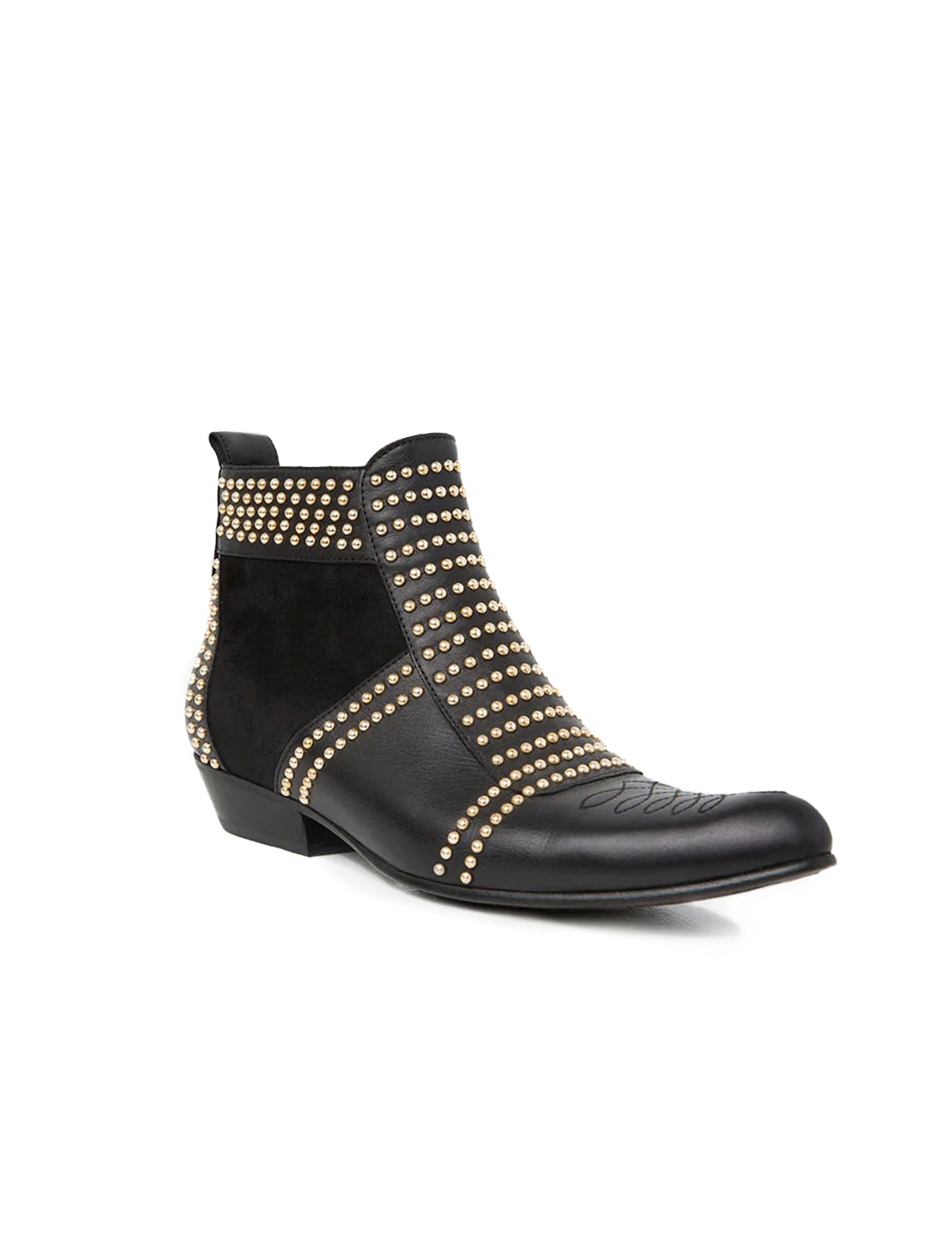 Front angle view of Anine Bing's charlie boots with gold studs.