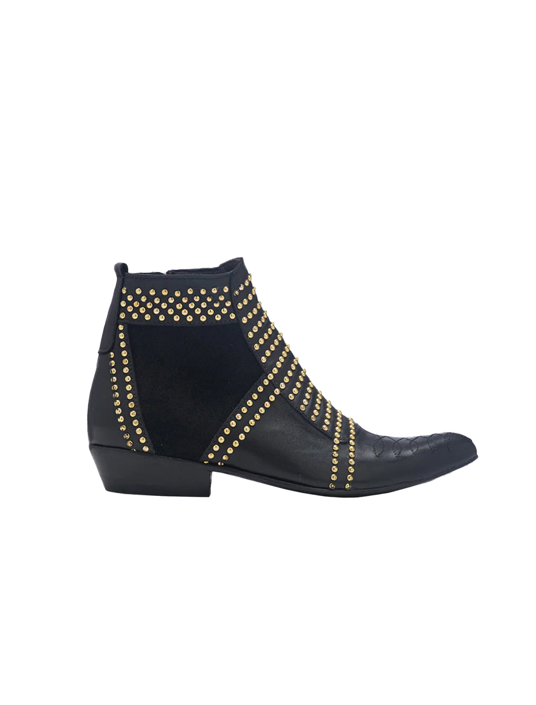 Side view of Anine Bing's charlie boots with gold studs.