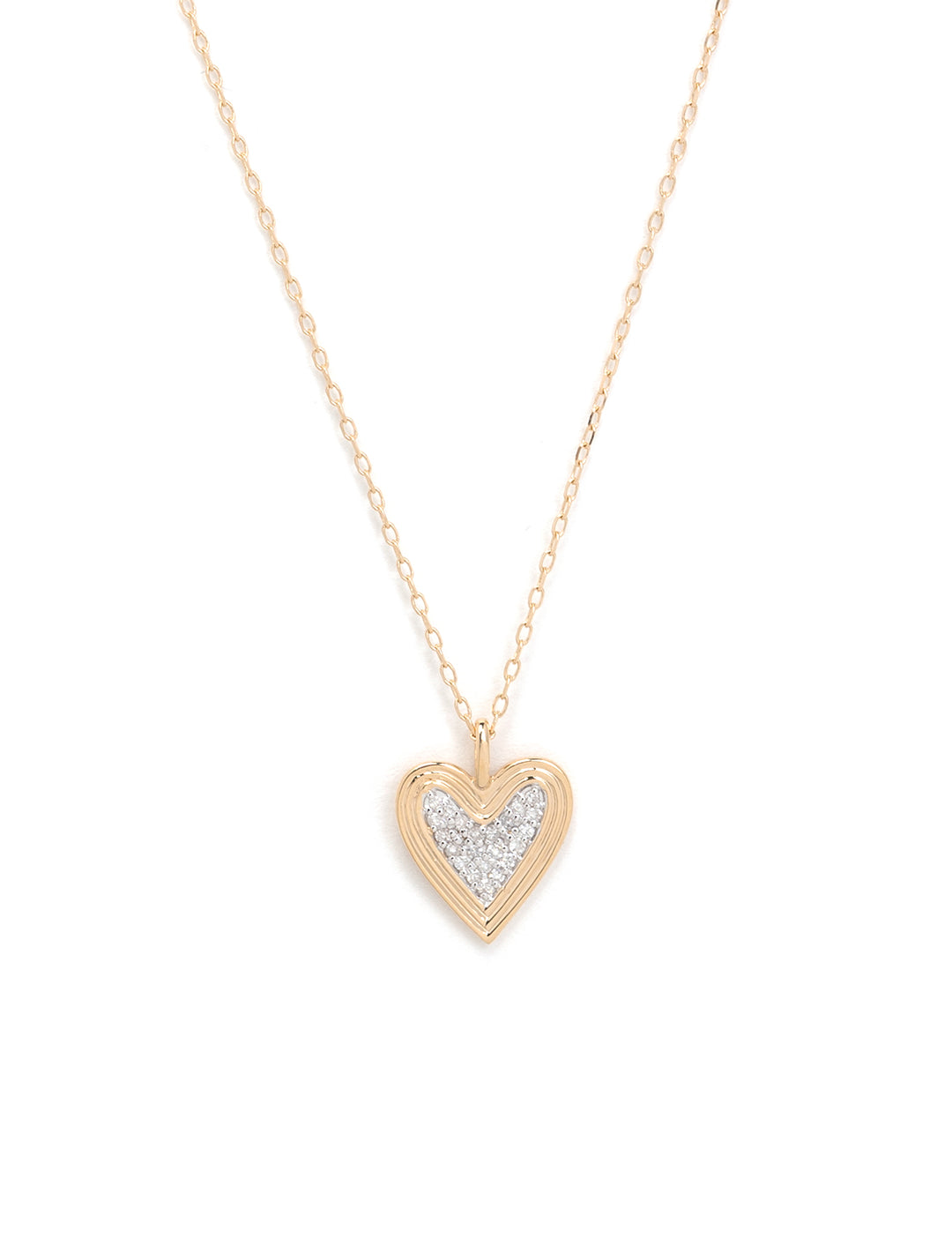 Front view of Adina Reyter's 14k make your move pave heart necklace.