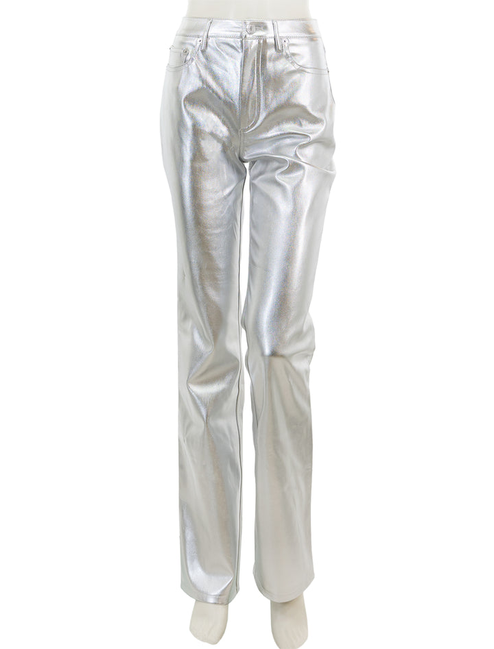 Front view of STAUD's chisel pant in silver.