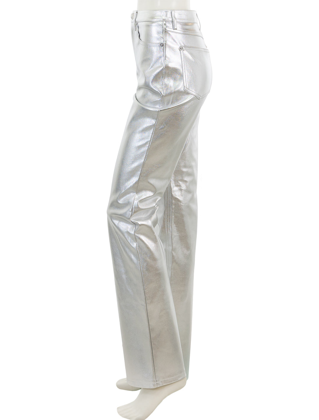 Side view of STAUD's chisel pant in silver.