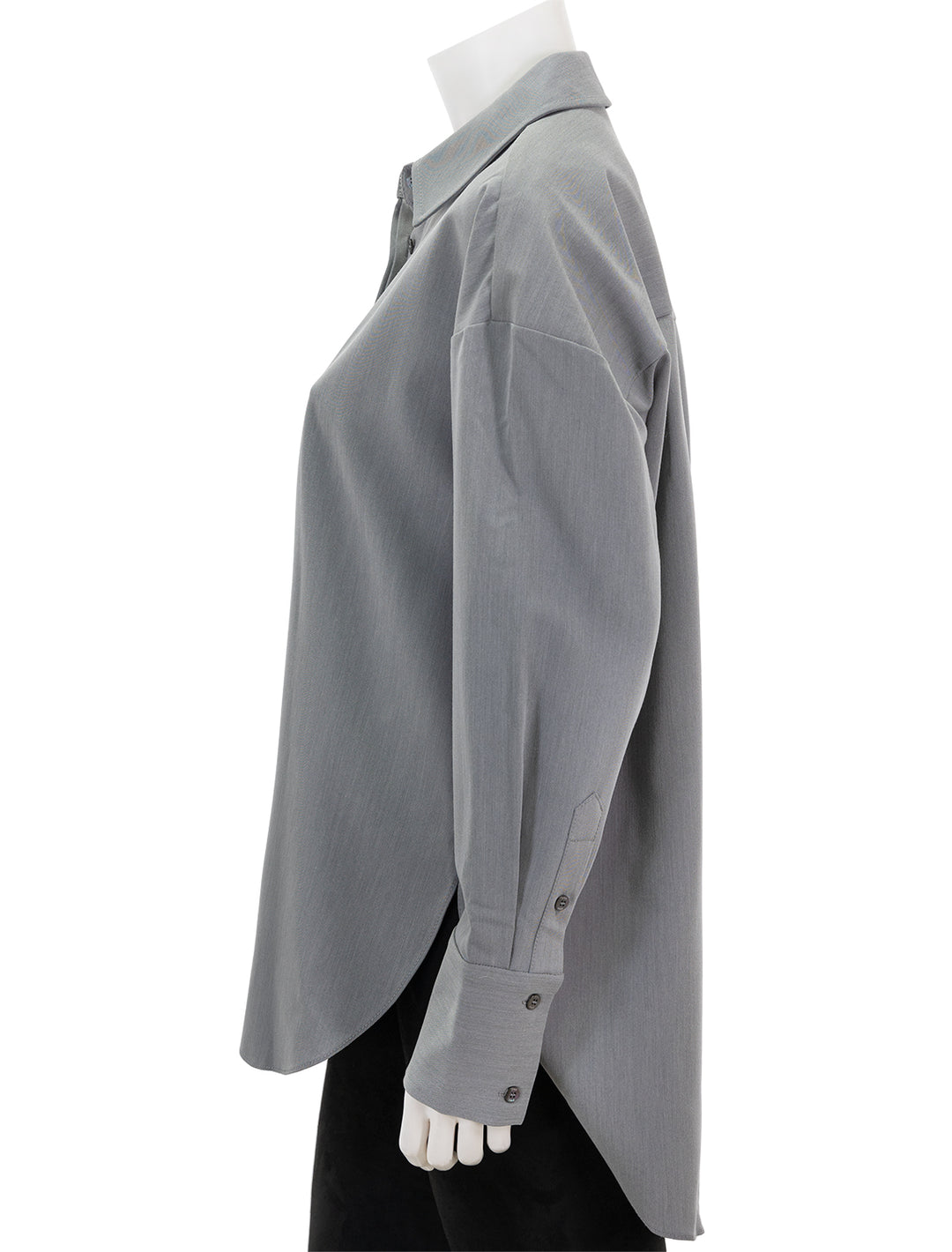 Side view of STAUD's colton shirt in heather grey.