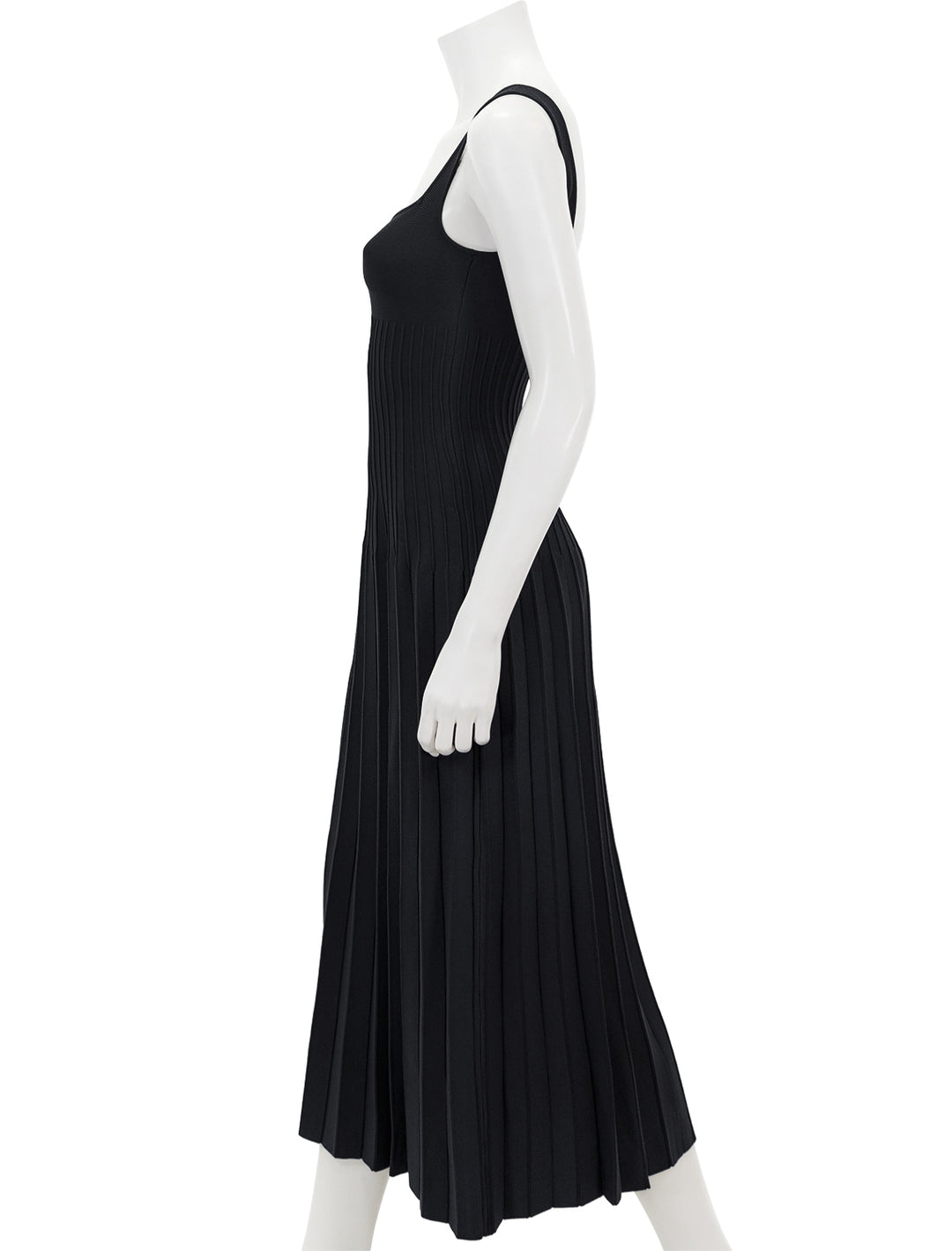 Side view of STAUD's ellison dress in black.