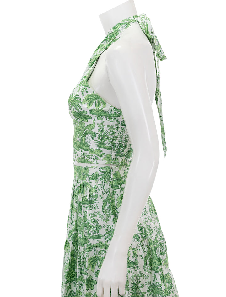 Side view of STAUD's smocked kai top in clover toile.