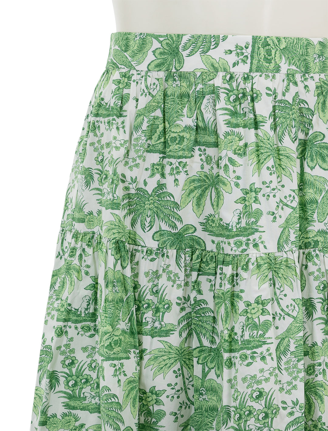 Close-up view of STAUD's sea skirt in clover toile.
