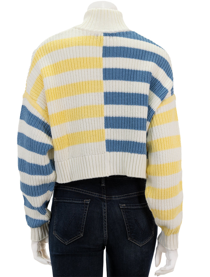 Back view of STAUD's cropped hampton sweater in buttercup seashore stripe.