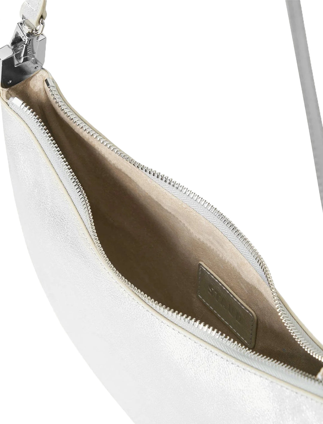 Overhead view of STAUD's walker shoulder bag in silver.