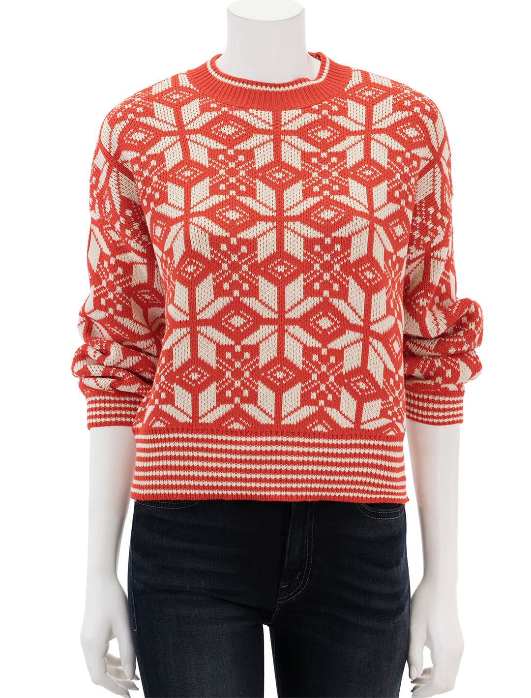 Front view of The Great's the snowflake pullover in alpine spice.