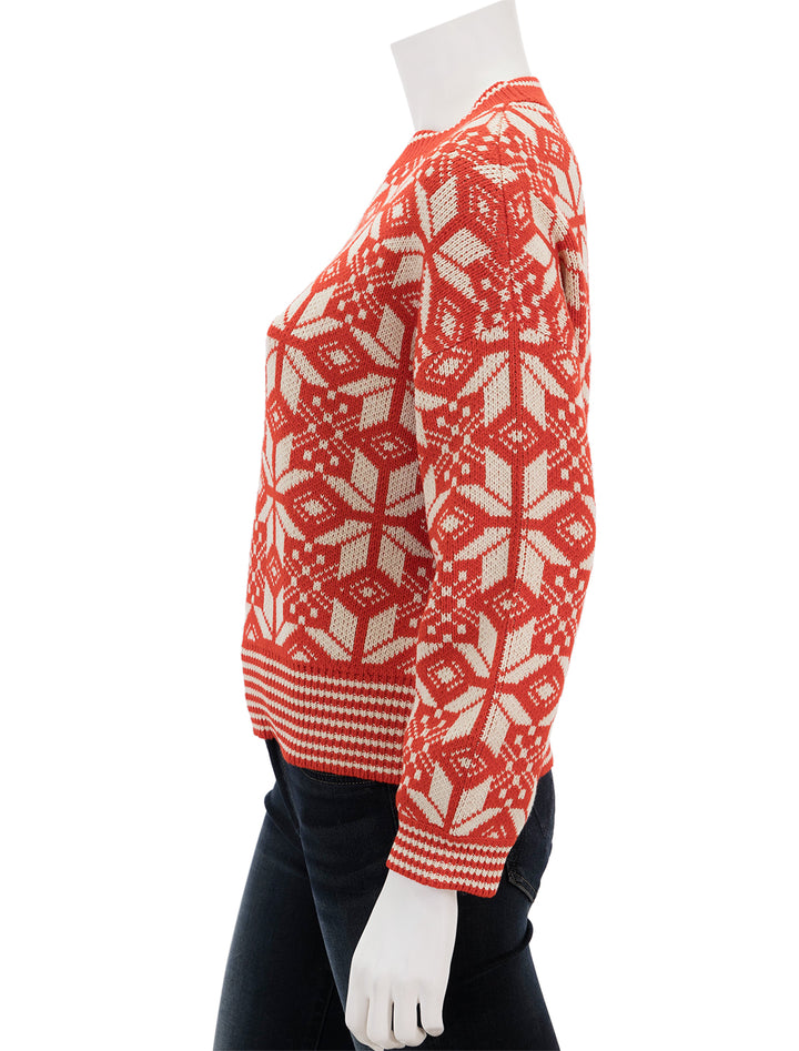 Side view of The Great's the snowflake pullover in alpine spice.