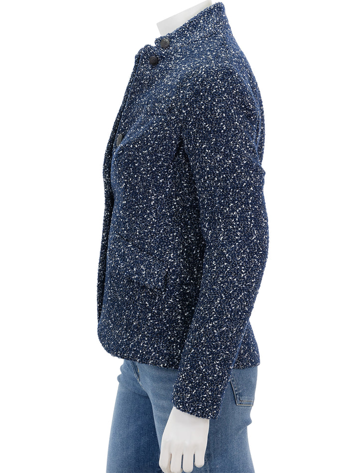 Side view of Rag & Bone's slade tweed blazer in blue.