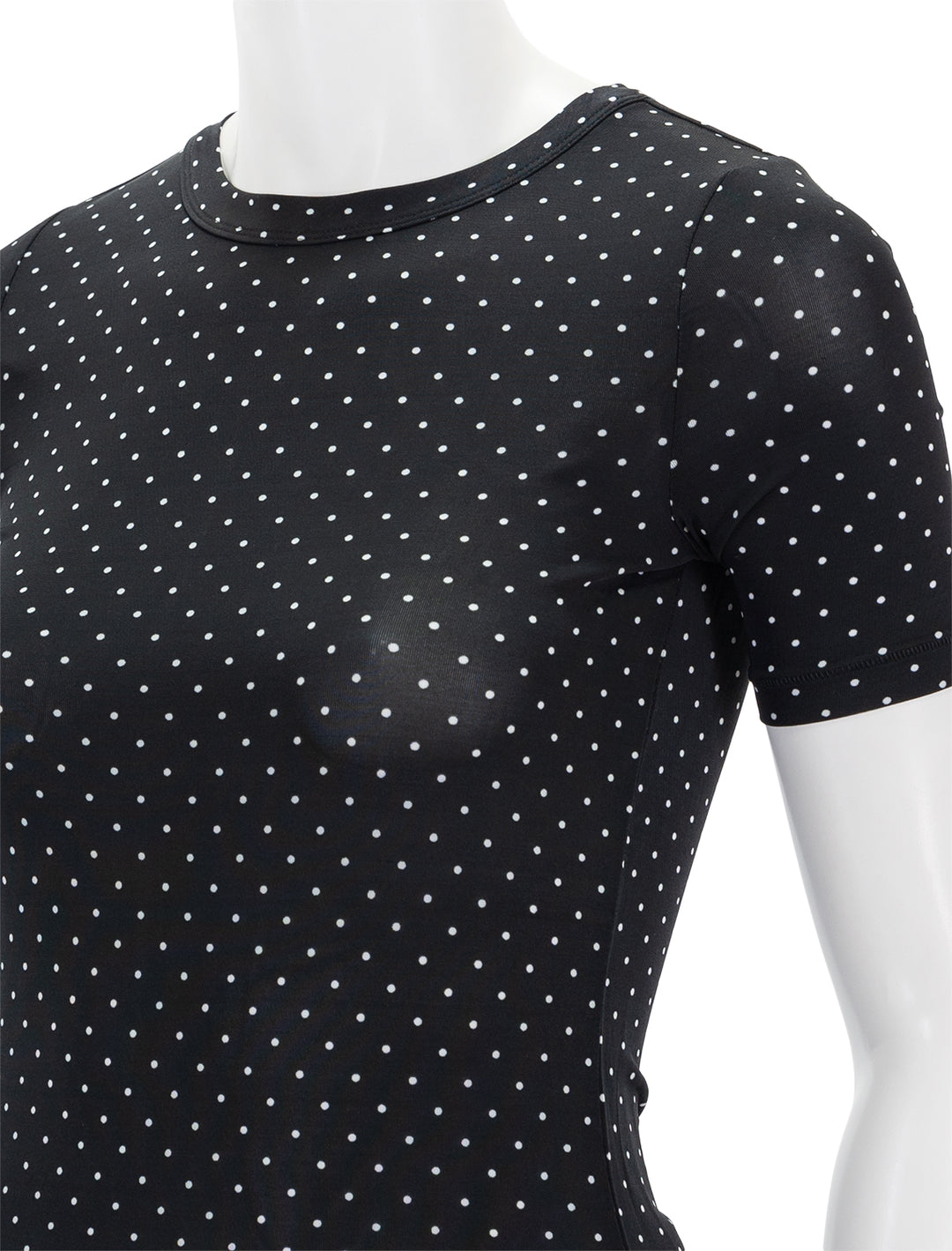 Close-up view of Rag & Bone's polka dot sabeen top in black.