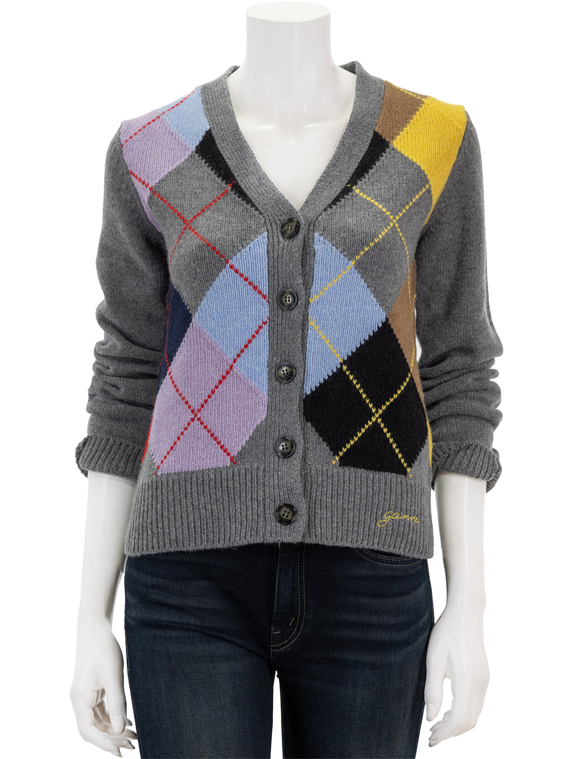 harlequin wool cardigan in frost grey – Twigs