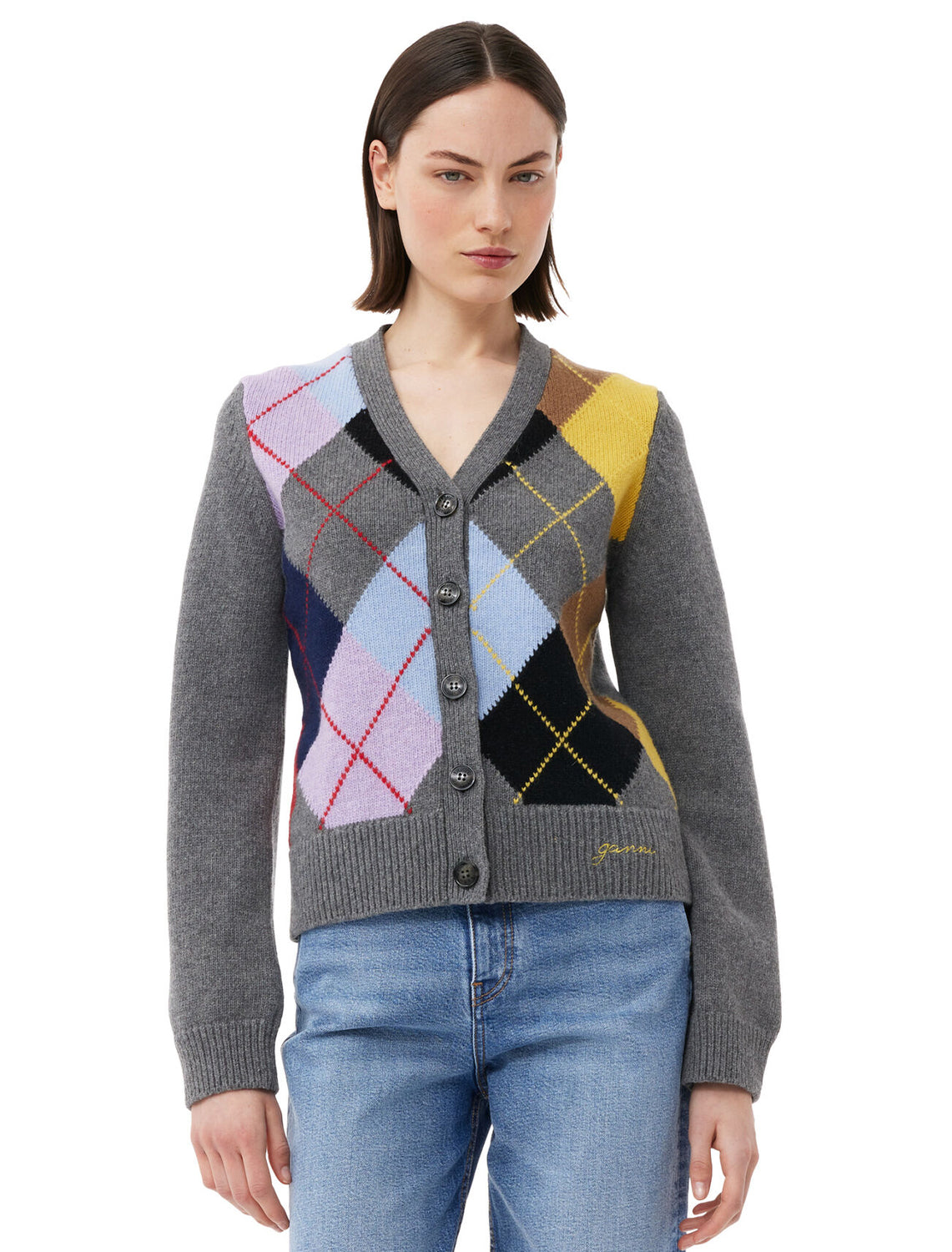 harlequin wool cardigan in frost grey – Twigs