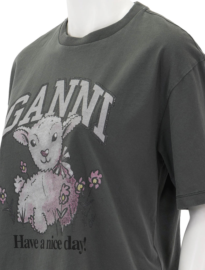 Close-up view of GANNI's future heavy jersey lamb tee in volcanic ash.
