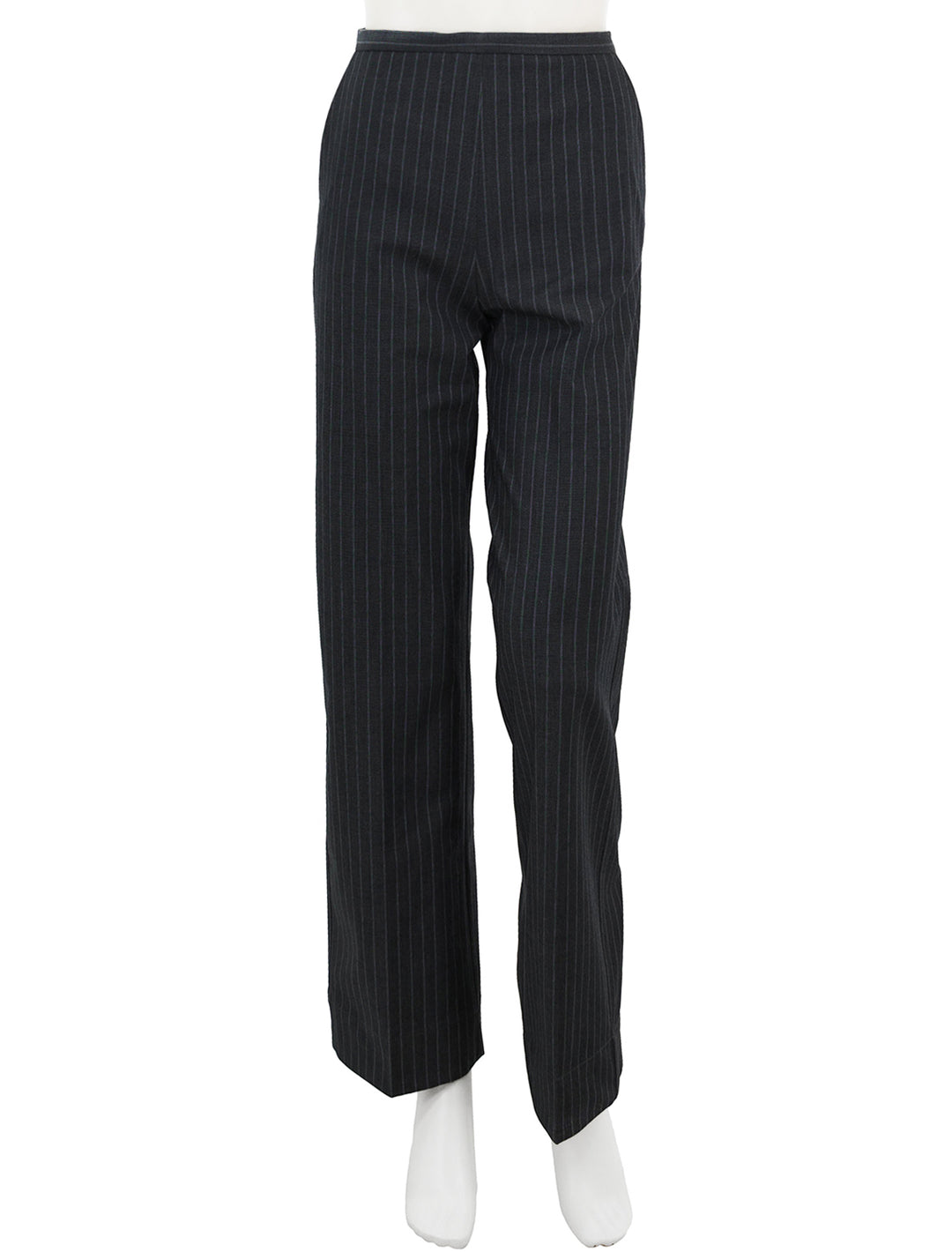 Front view of GANNI's stretch stripe mid waist pants.