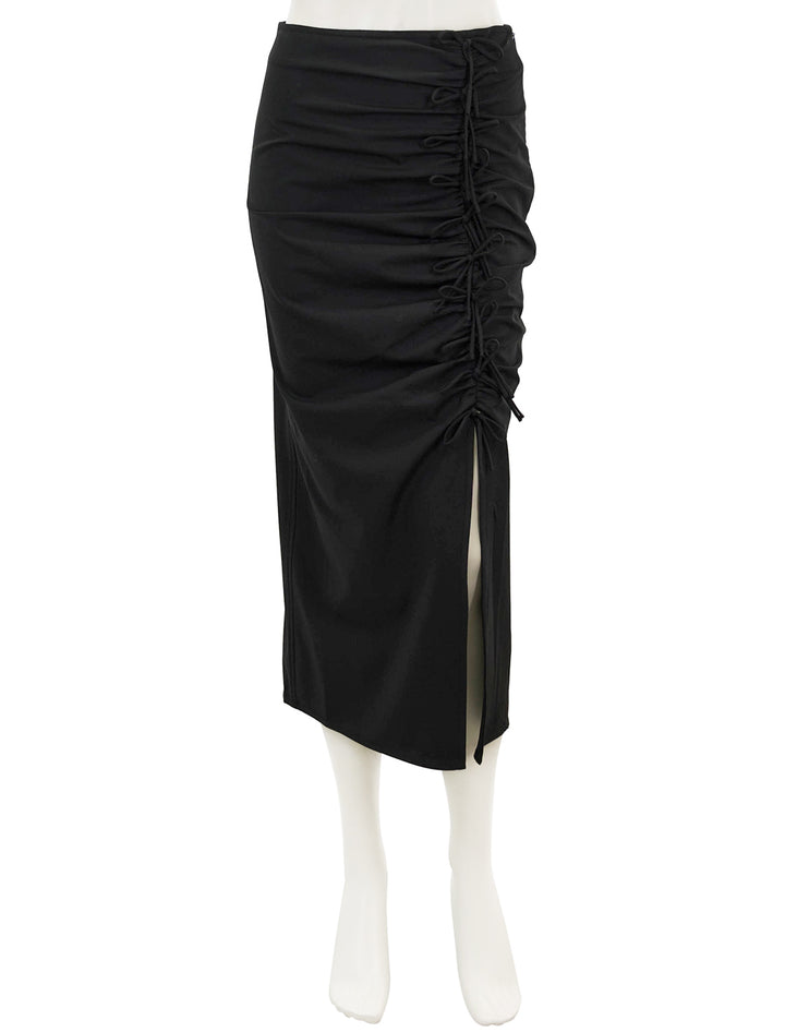 Front view of GANNI's drapey melange midi skirt.