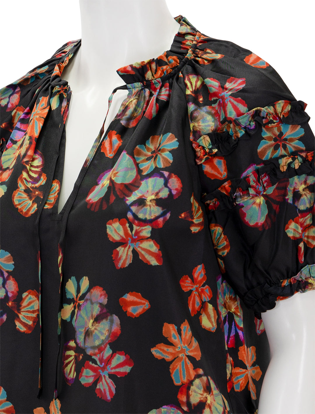 Close-up view of Ulla Johnson's annabella top in pansy print.