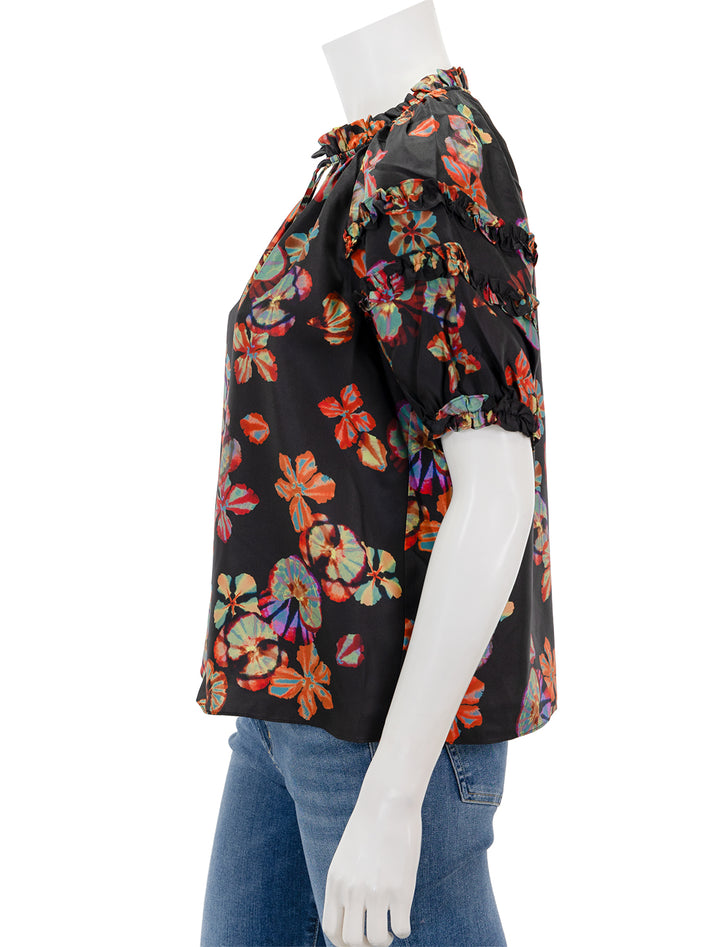 Side view of Ulla Johnson's annabella top in pansy print.