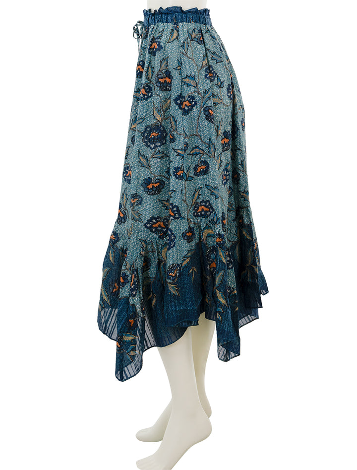 Side view of Ulla Johnson's alice skirt in cornflower.
