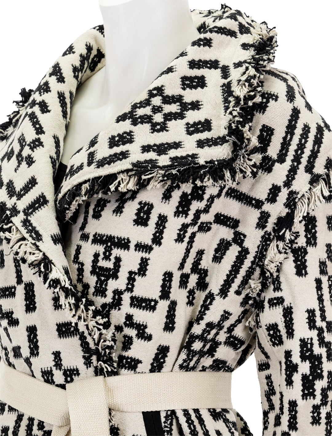 Close-up view of Isabel Marant Etoile's faith jacket in black and white.
