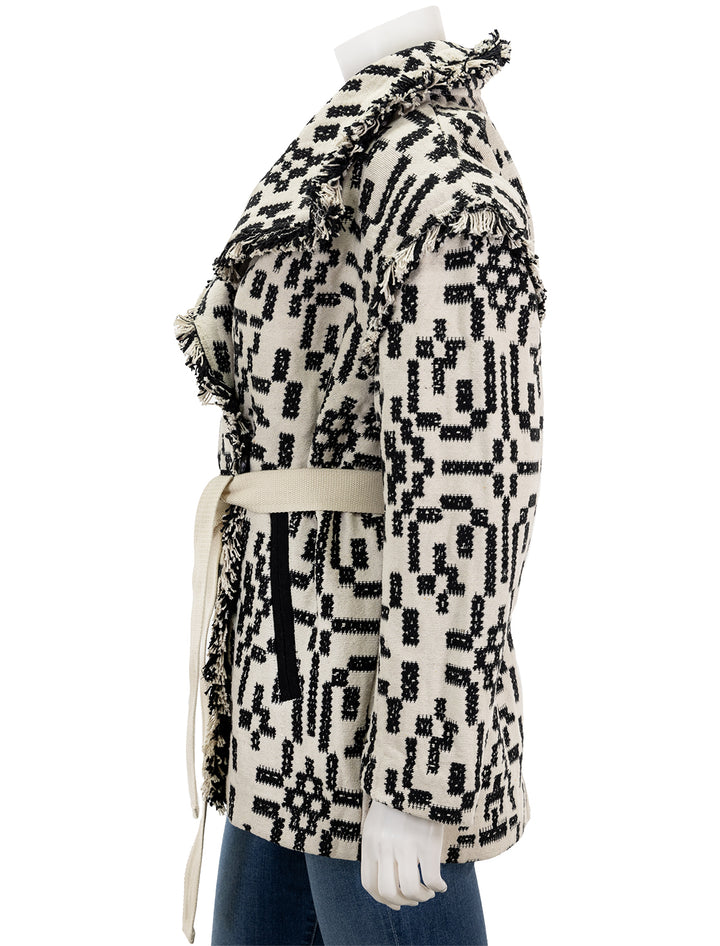 Side view of Isabel Marant Etoile's faith jacket in black and white.