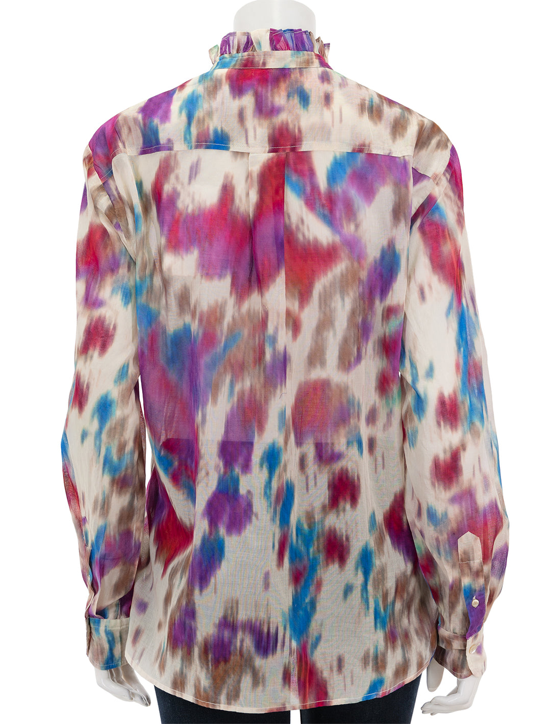 Back view of Isabel Marant Etoile's gamble top in beige and raspberry print.